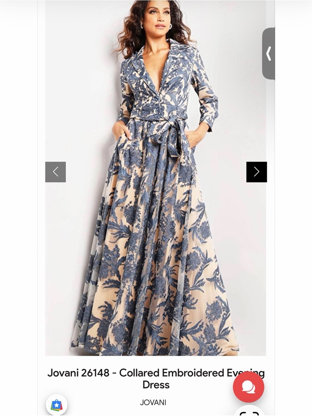 Jovani Beige and Navy Floral Long Dress - Picture 8 of 8